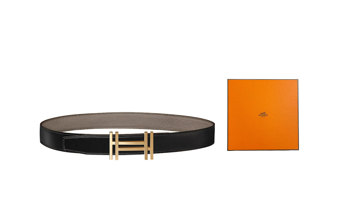 

HERMES Ремень мужской реверсивный с золотой пряжкой, Black Box