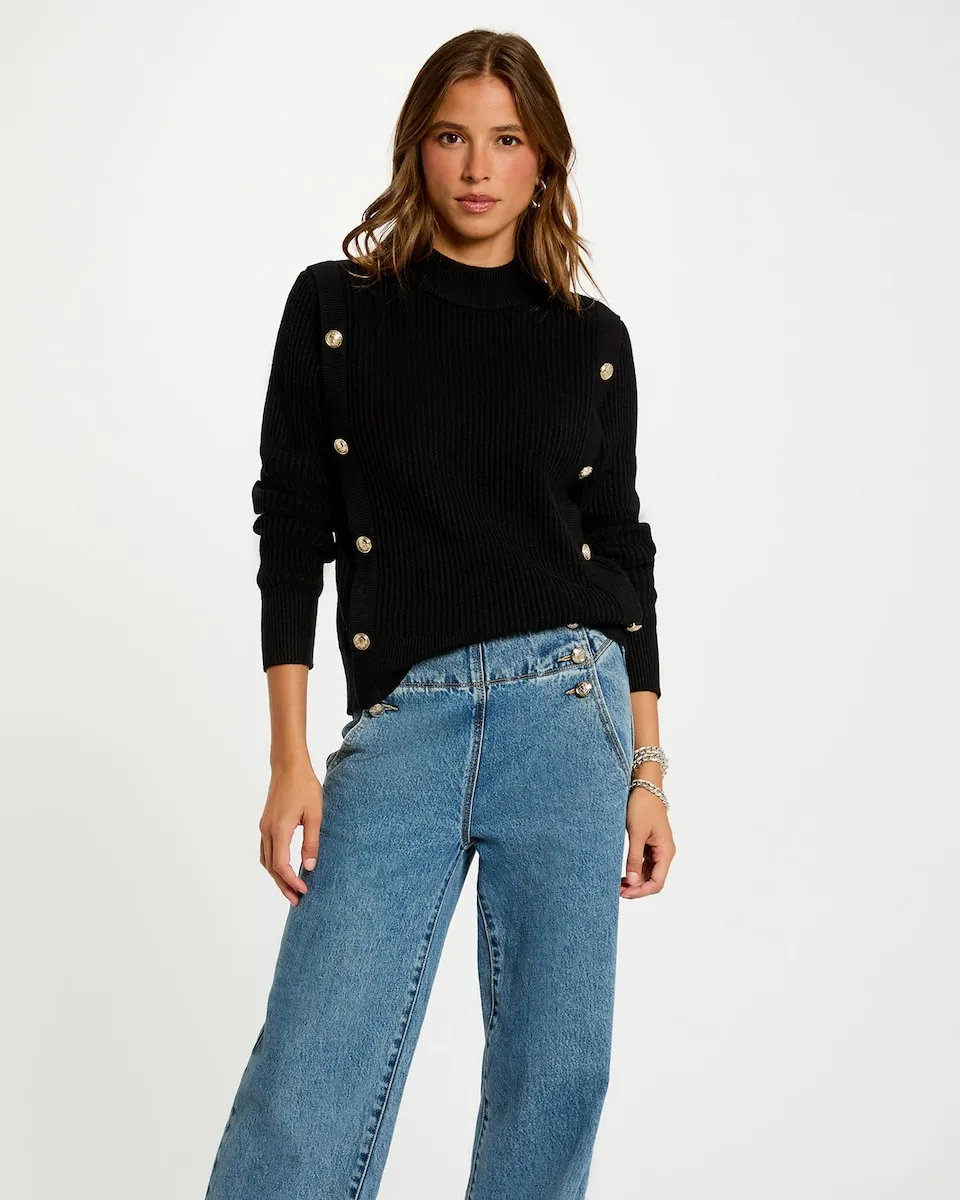 

Женский короткий свитер с высоким воротником Morgan, черный