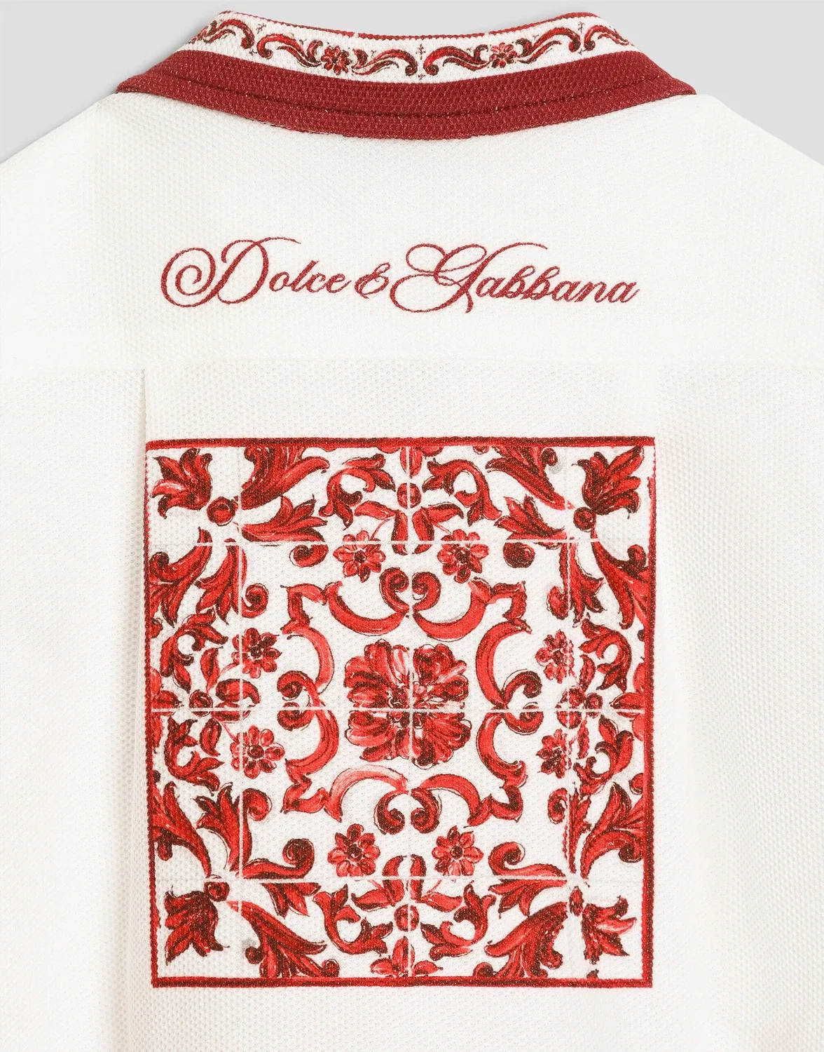 Рубашка из двойного пике с принтом «Майолика» DOLCE & GABBANA, бежевый — фото 4