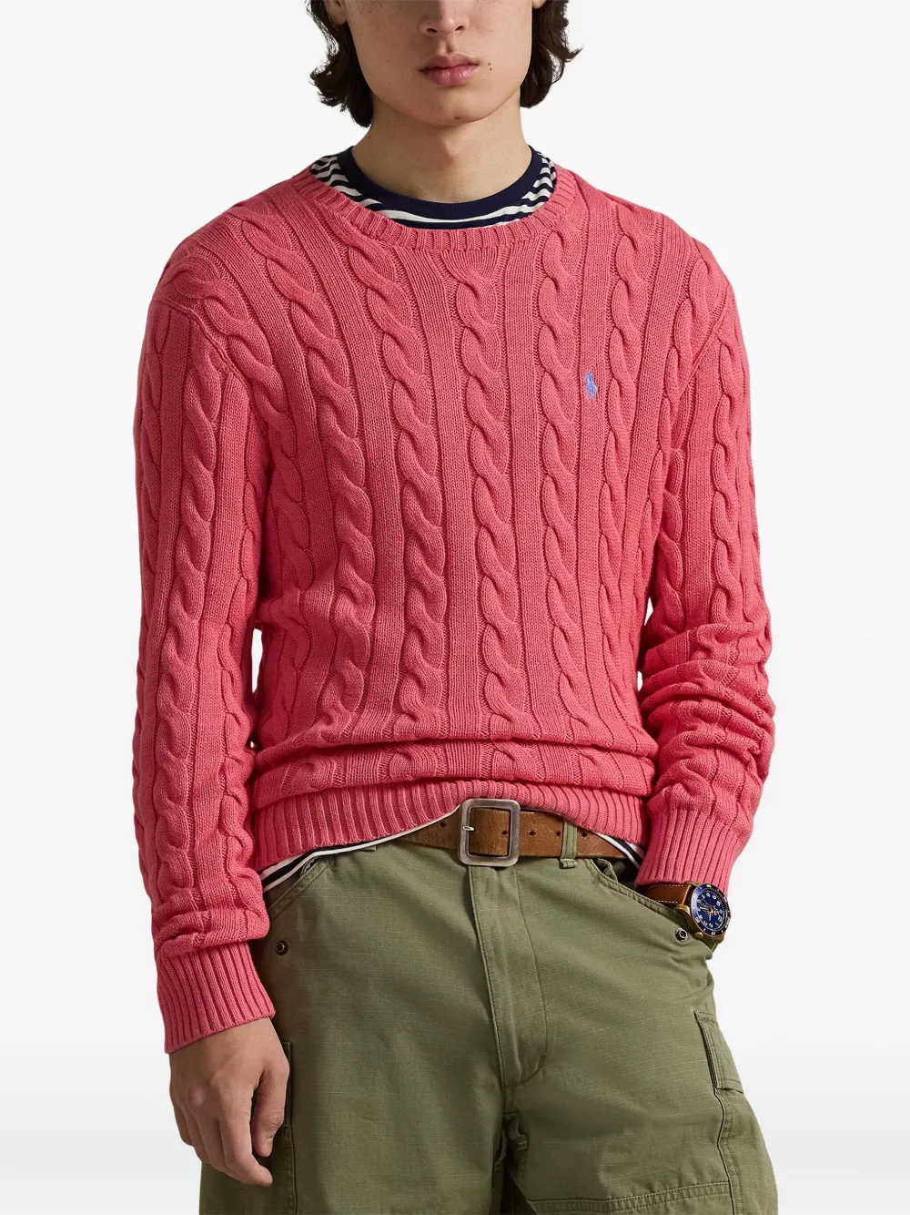 Свитер фактурной вязки с вышивкой Polo Ralph Lauren, розовый — фото 3