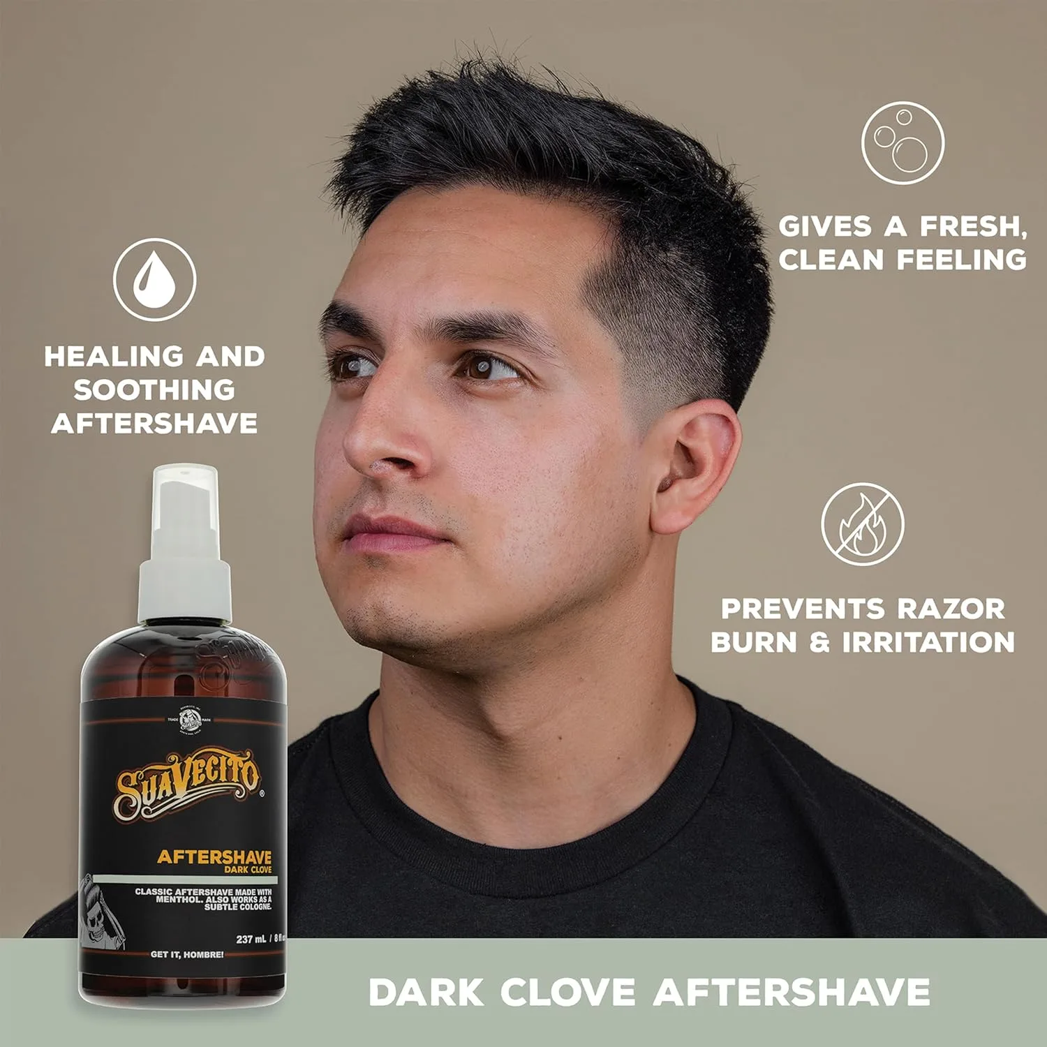 Suavecito Dark Clove Aftershave 8 oz. Pump Spray Bottle - успокаивает и увлажняет кожу, предотвращает раздражение, дарит ощущение свежести и бодрости с тонким мужским ароматом на весь день — фото 3