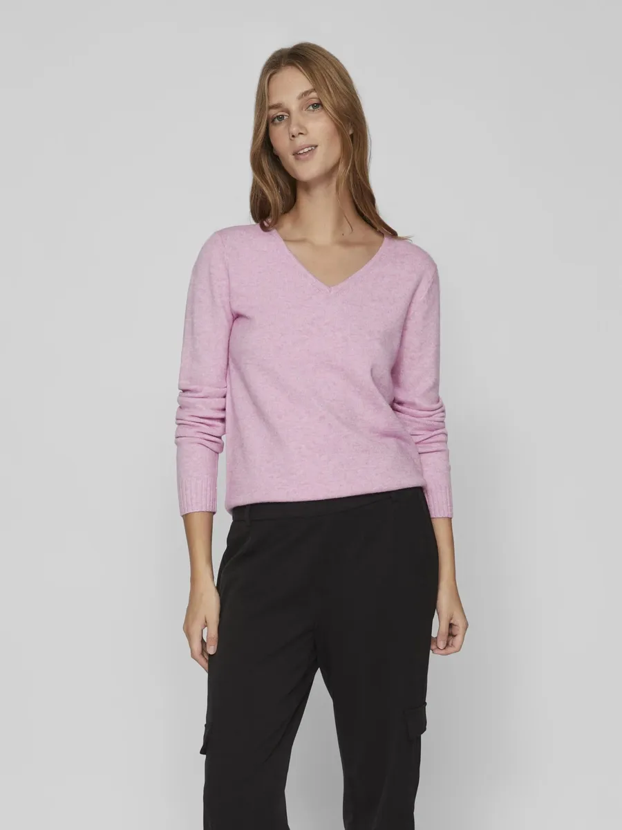 

Свитер Vila с V-образным вырезом "VIRIL V-NECK L/S KNIT TOP - NOOS", цвет Pastel Lavender Detail:Light Melange