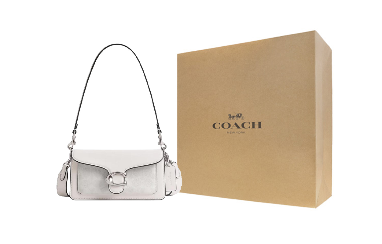 

COACH Сумка через плечо из тафтингового холста с телячьей кожей малая женская белая