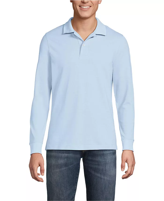 

Мужская школьная форма — поло с длинным рукавом из сетчатой ткани Lands' End, синий