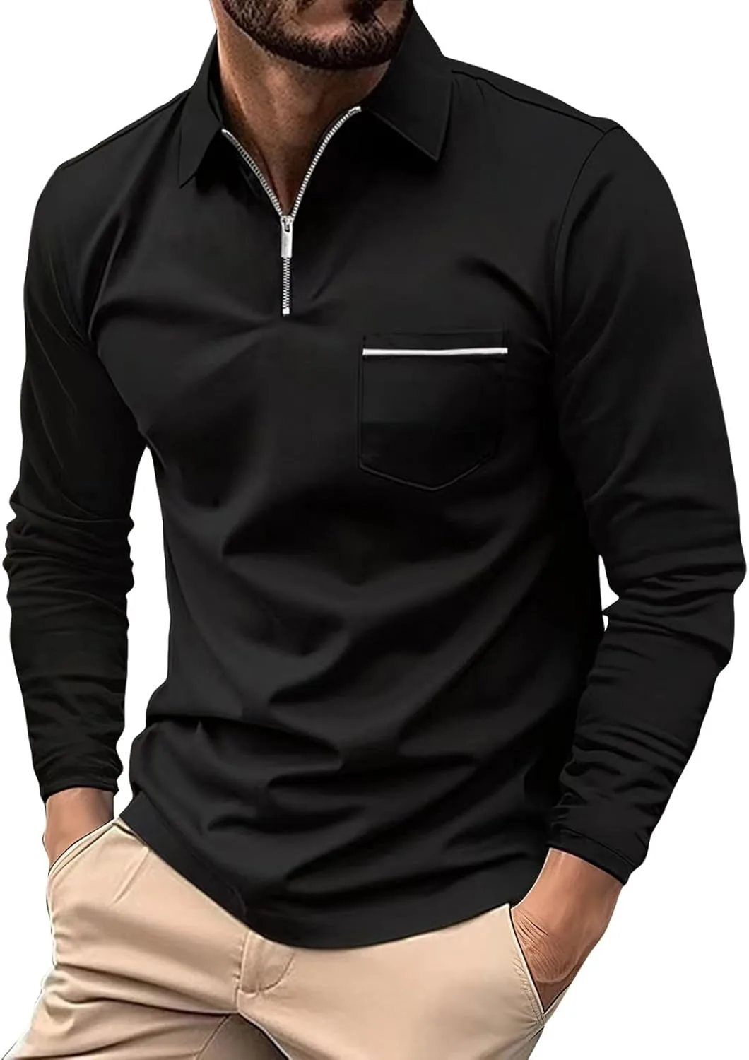 

Длинный поло для мужчин с цветными блоками и карманом