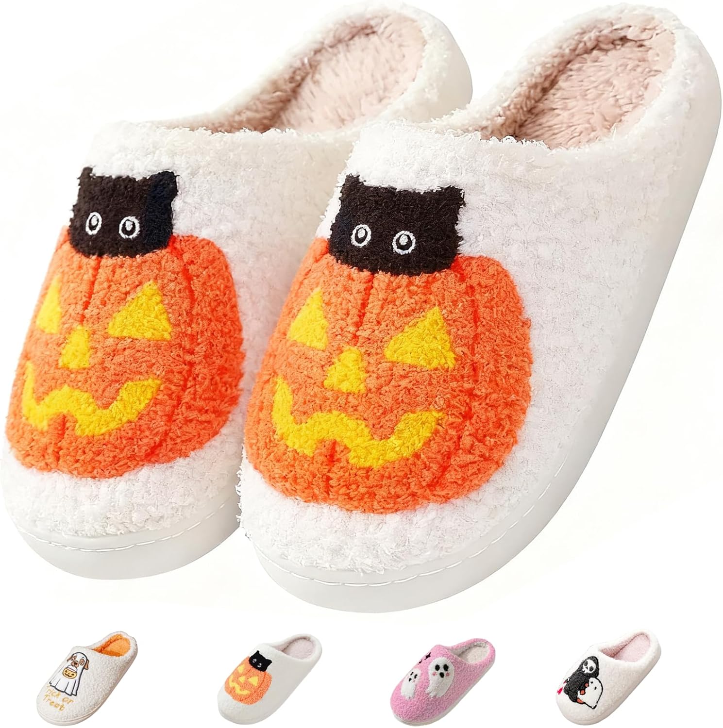 

Милые домашние тапочки для женщин и мужчин, теплые уютные тапочки с мягкой подкладкой из памяти формы для дома и улицы Cekqoci, Pumpkin Cat