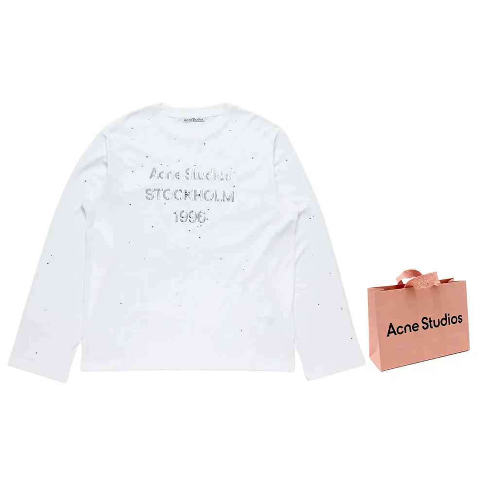 Футболка с длинным рукавом с логотипом Acne Studios, White+Shopping Bag