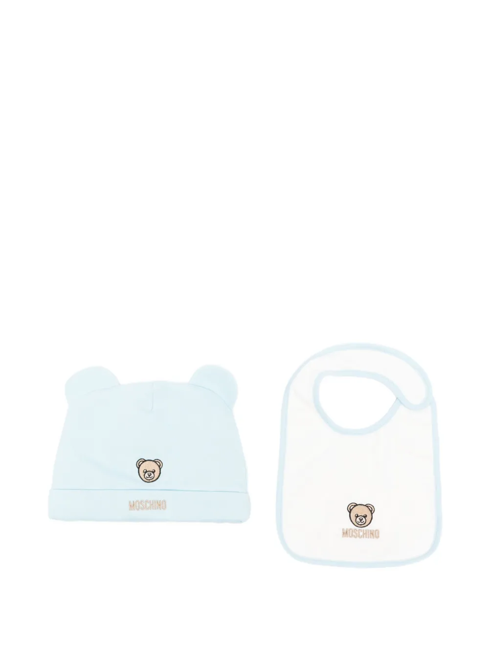 

Комплект из шапочки и нагрудника с вышивкой Тедди Moschino Kids, синий
