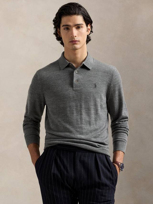 

Тонкий поло-свитер из шерсти Ralph Lauren, Black Marl Heather