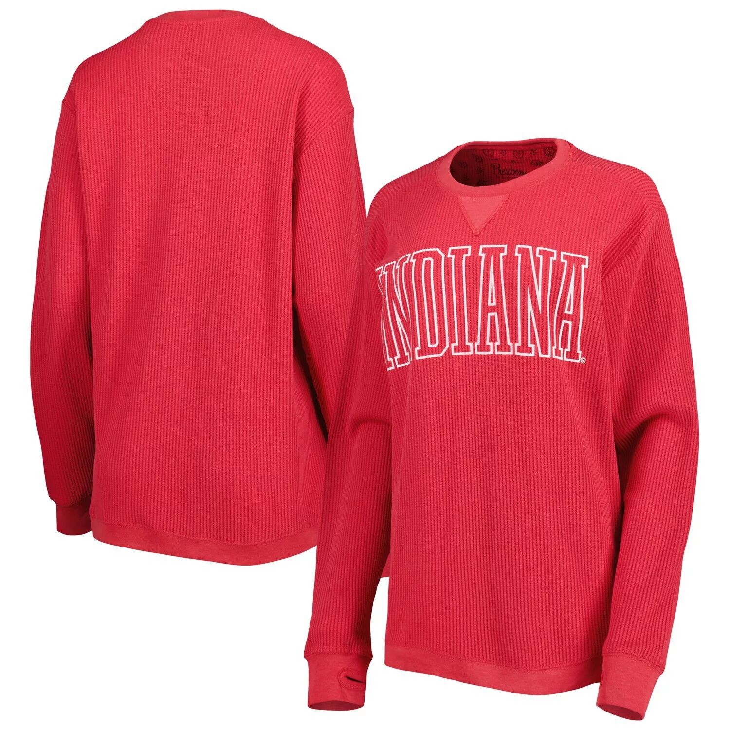 

Женская футболка Pressbox Crimson Indiana Hoosiers Surf размера плюс Southlawn вафельной вязки, термостойкая футболка с длинными рукавами из трех смесей