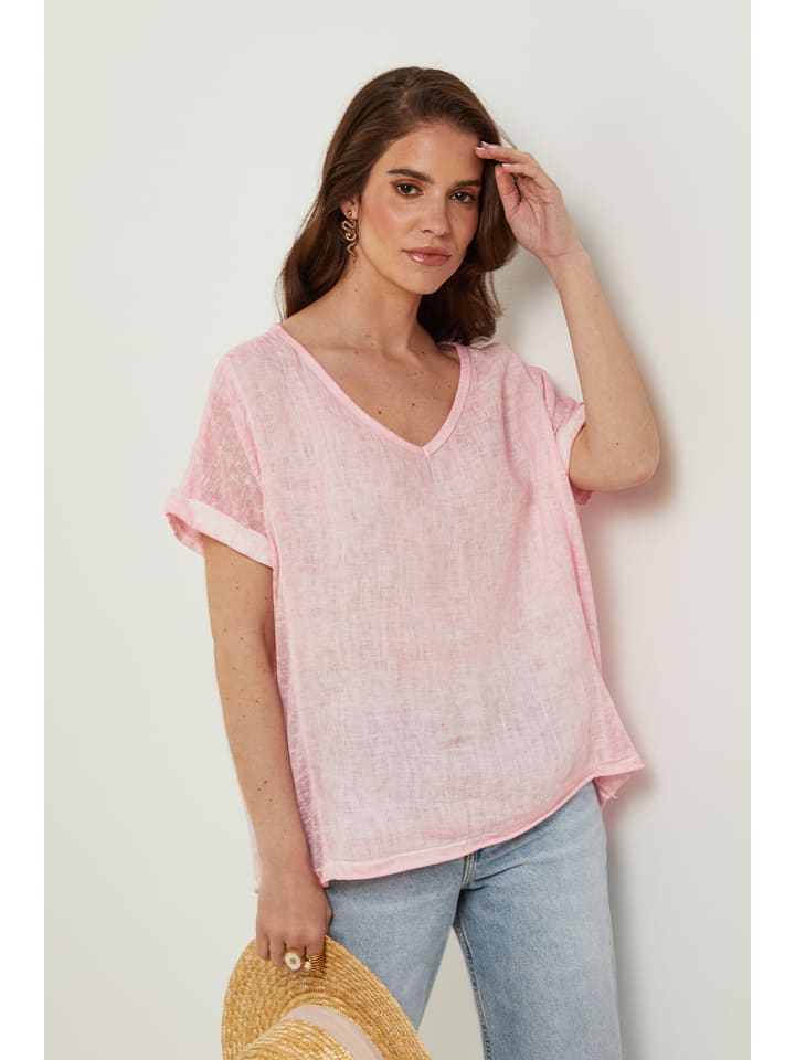 

Rodier Lin Льняная футболка розового цвета, Розовый, Rodier Lin Льняная футболка розового цвета