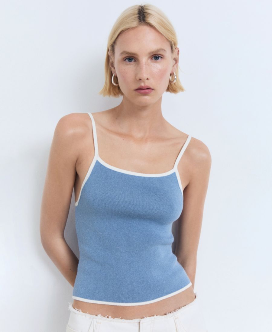 

Женская вязаная блузка с контрастной отделкой MANGO, Sky Blue