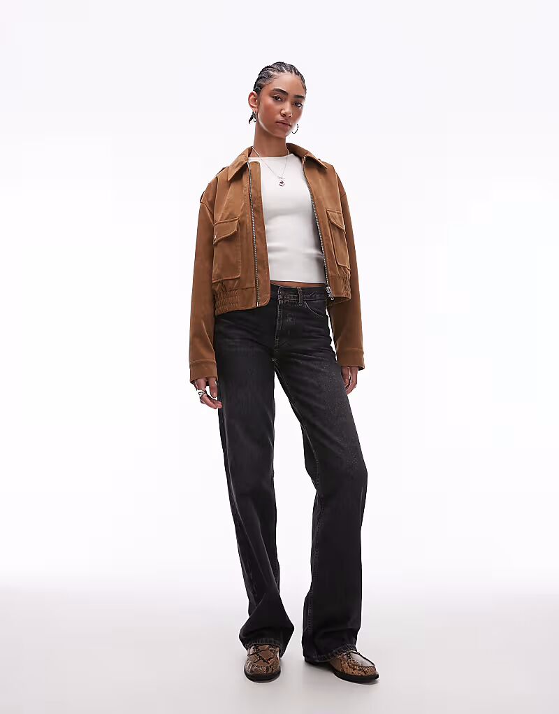 

Джинсы Topshop Tall Ember с низкой посадкой и широкими штанинами черного цвета