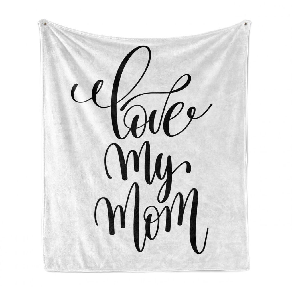 

ABAKUHAUS Family Мягкое фланелевое флисовое одеяло, Love My Mom Modern Words, уютный плюш для использования в помещении и на улице, 125 x 175 см, угольно-серый белый