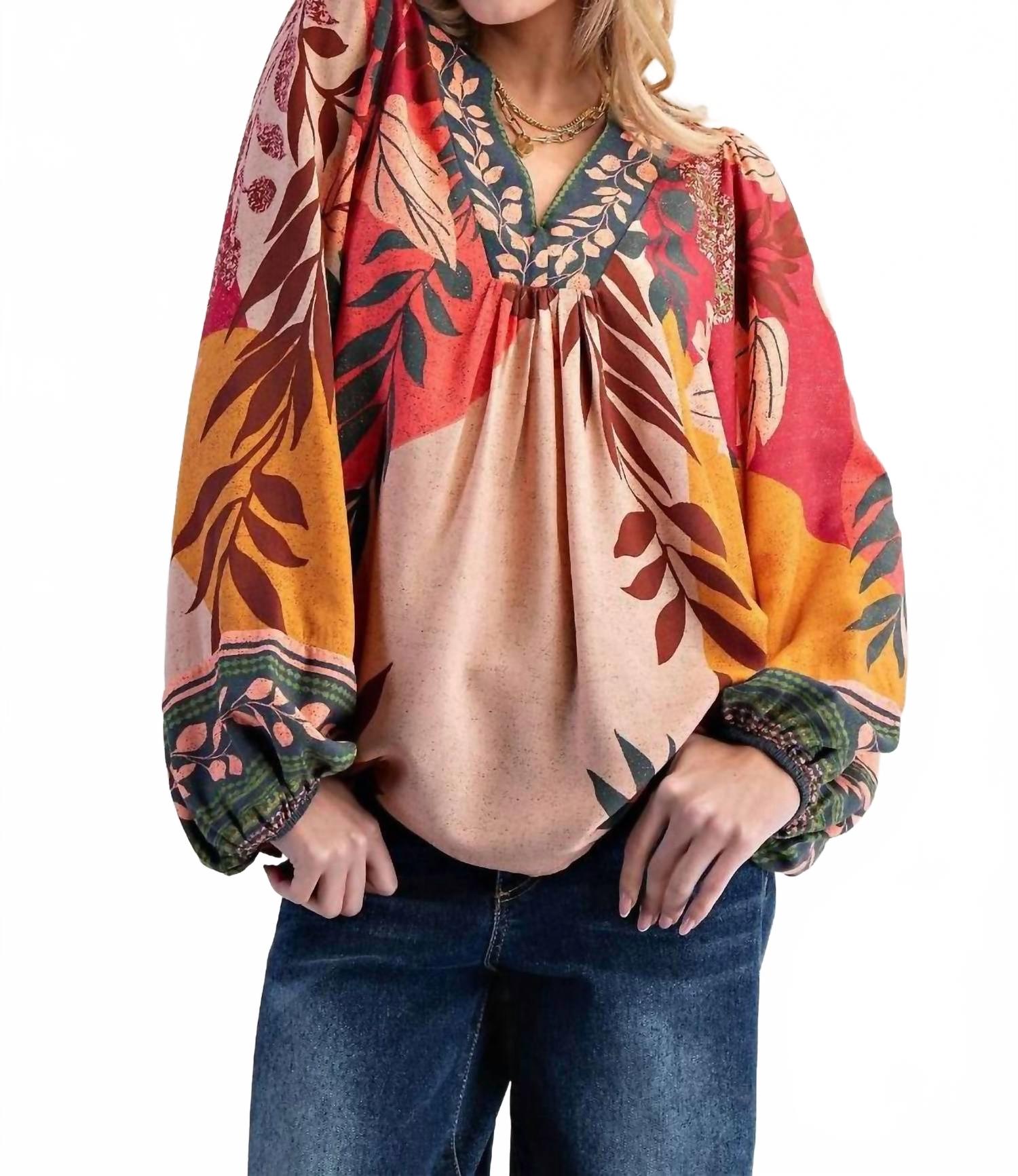 

Easel Топ Challis в стиле бохо с принтом в виде осенних листьев, розово-зеленый