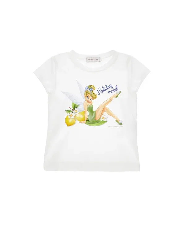 Футболка Monnalisa Tinker bell regular tee holiday jerse print t-shirt, белый — фото 2