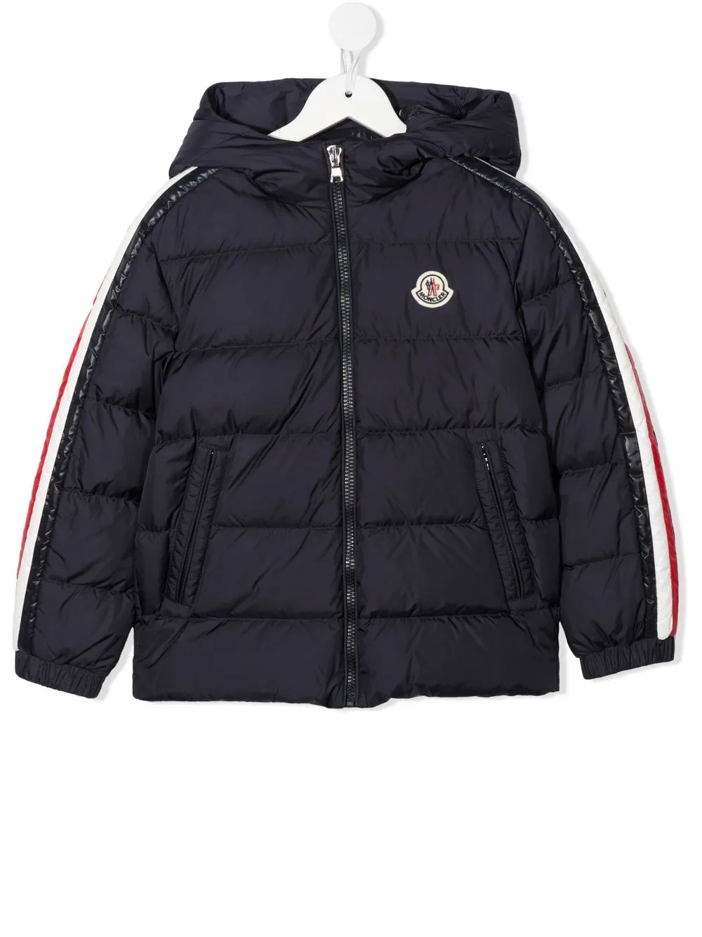 Пуховик с капюшоном и нашивкой-логотипом Moncler Enfant, синий