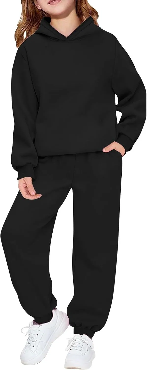 Детский спортивный костюм из 2 предметов, хлопковый флис, Black