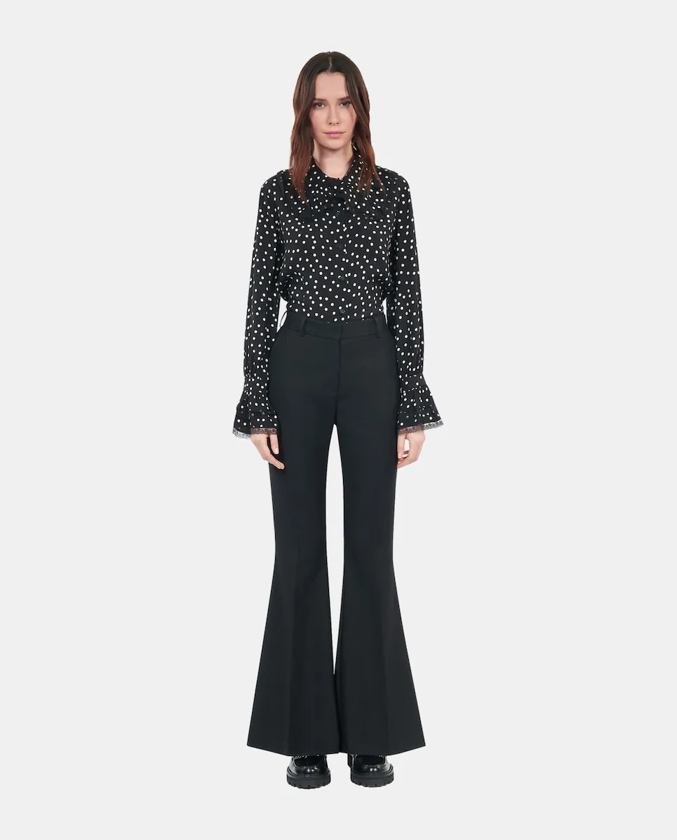 

Женские расклешенные брюки из смесовой шерсти с высокой талией The Kooples, черный