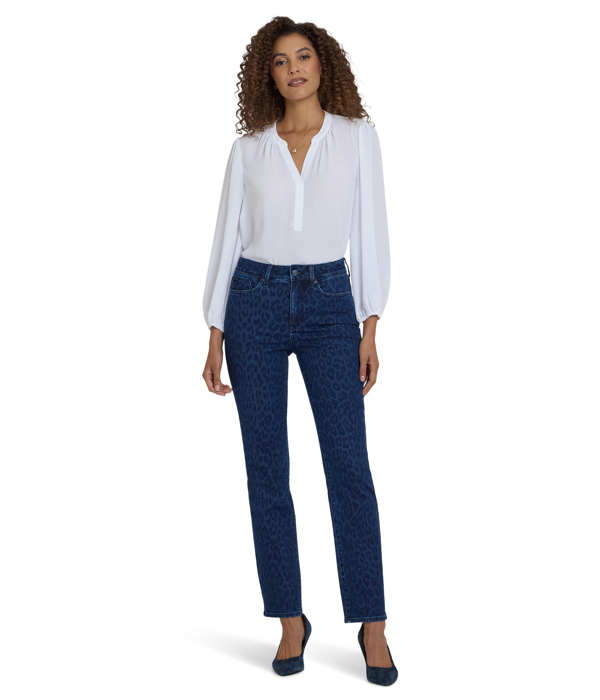 

Брюки NYDJ Petite High Rise Marilyn, цвет Dark Denim Leopard Print