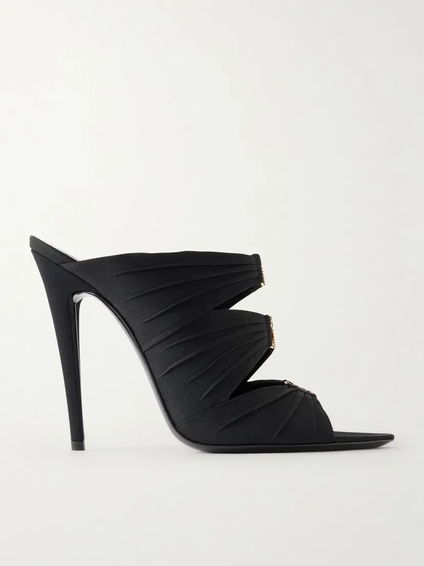 Мюли Emilie с кристаллами из сатинового крепа SAINT LAURENT, черный