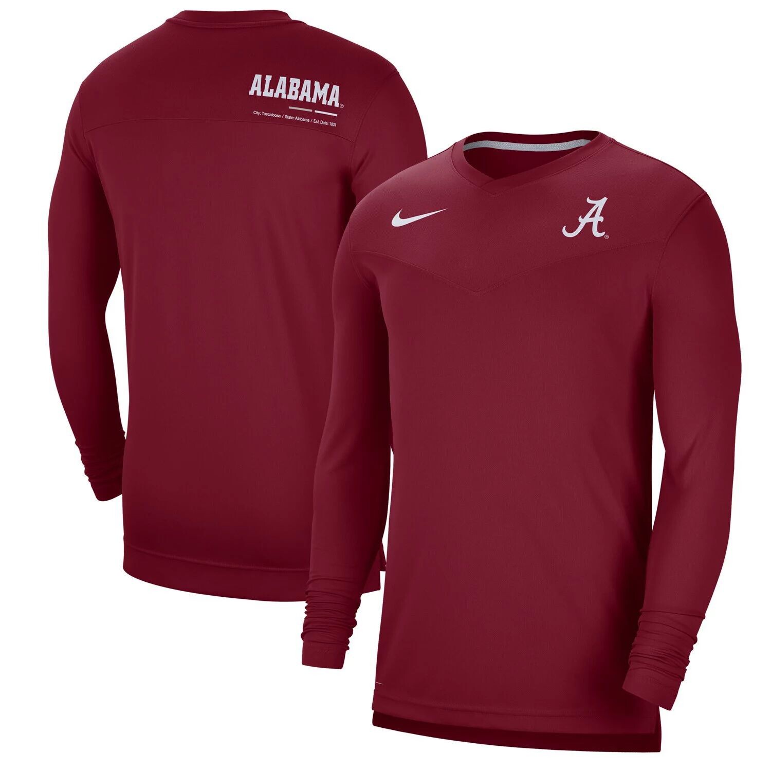 

Мужская футболка Crimson Alabama Crimson Tide 2022 Coach Performance с длинным рукавом и v-образным вырезом Nike