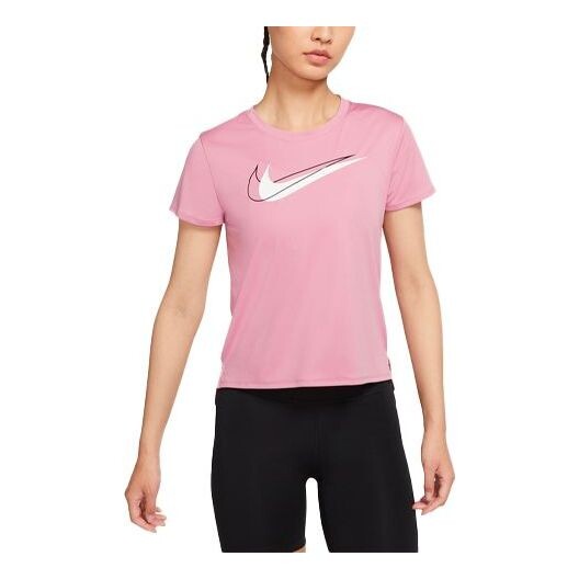 

Футболка dri fit swoosh run logo print round neck pink Nike, розовый