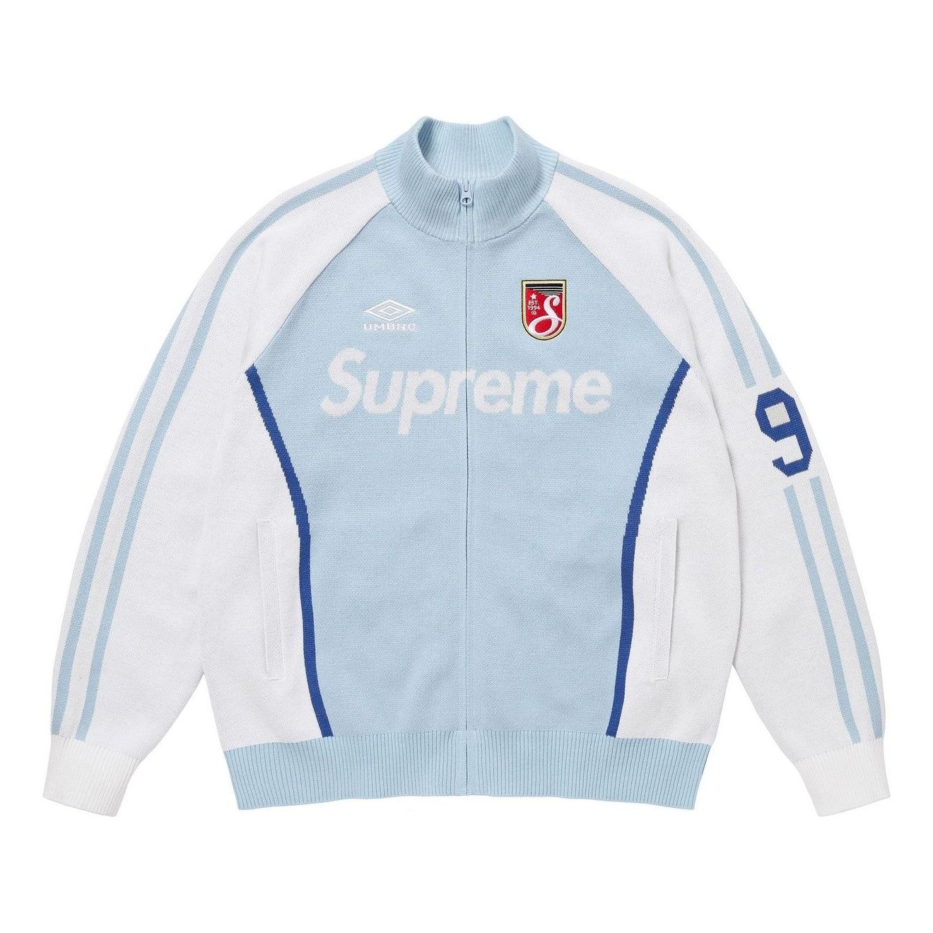 Свитер Supreme x Umbro на молнии, светло-голубой