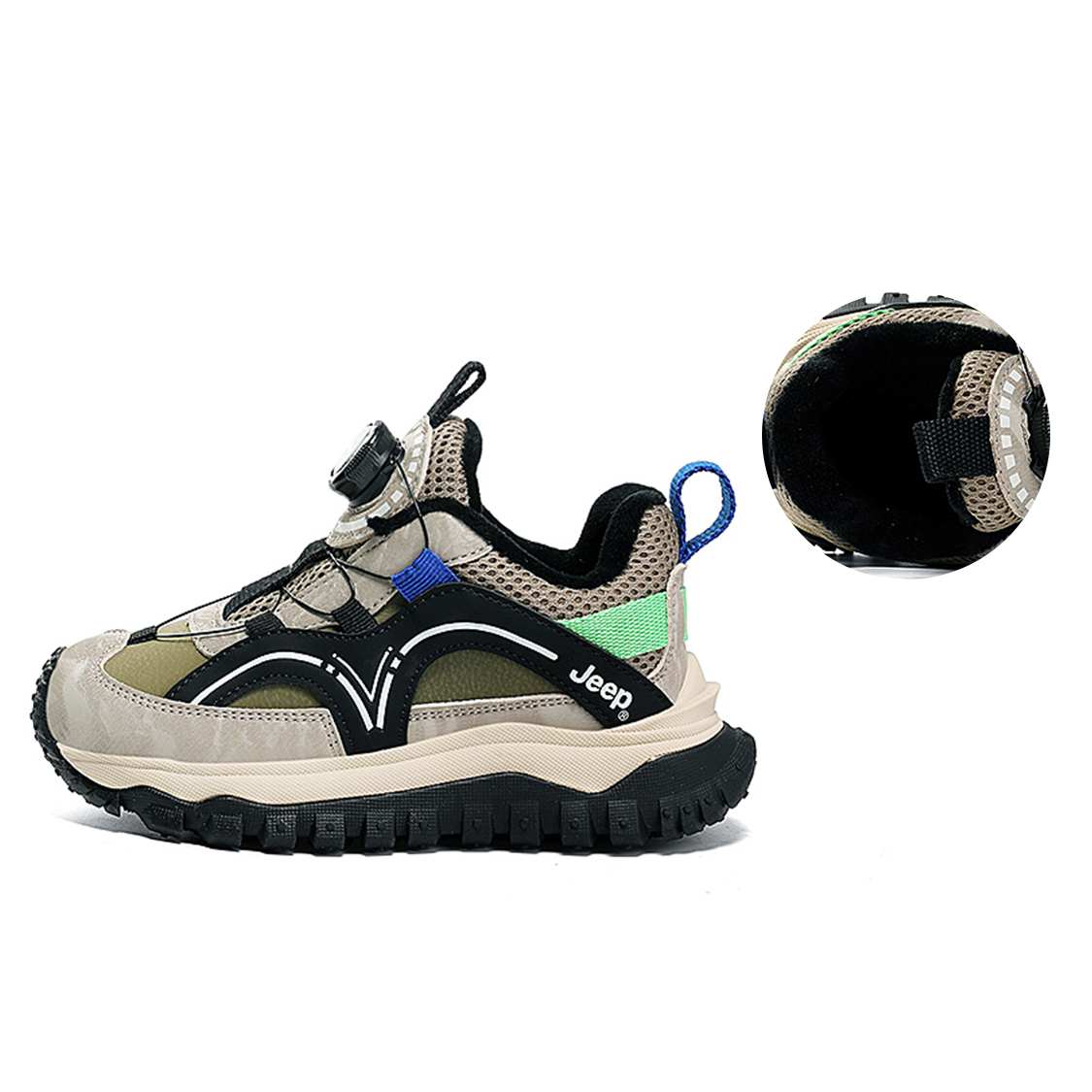 

Кроссовки для бега для детей и подростков с низким верхом, устойчивые к истиранию и ударам Jeep, зеленый/черный