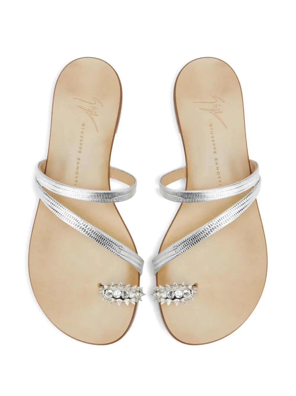 Сандалии из кожи Febe, украшенные кристаллами Giuseppe Zanotti, серебряный — фото 3