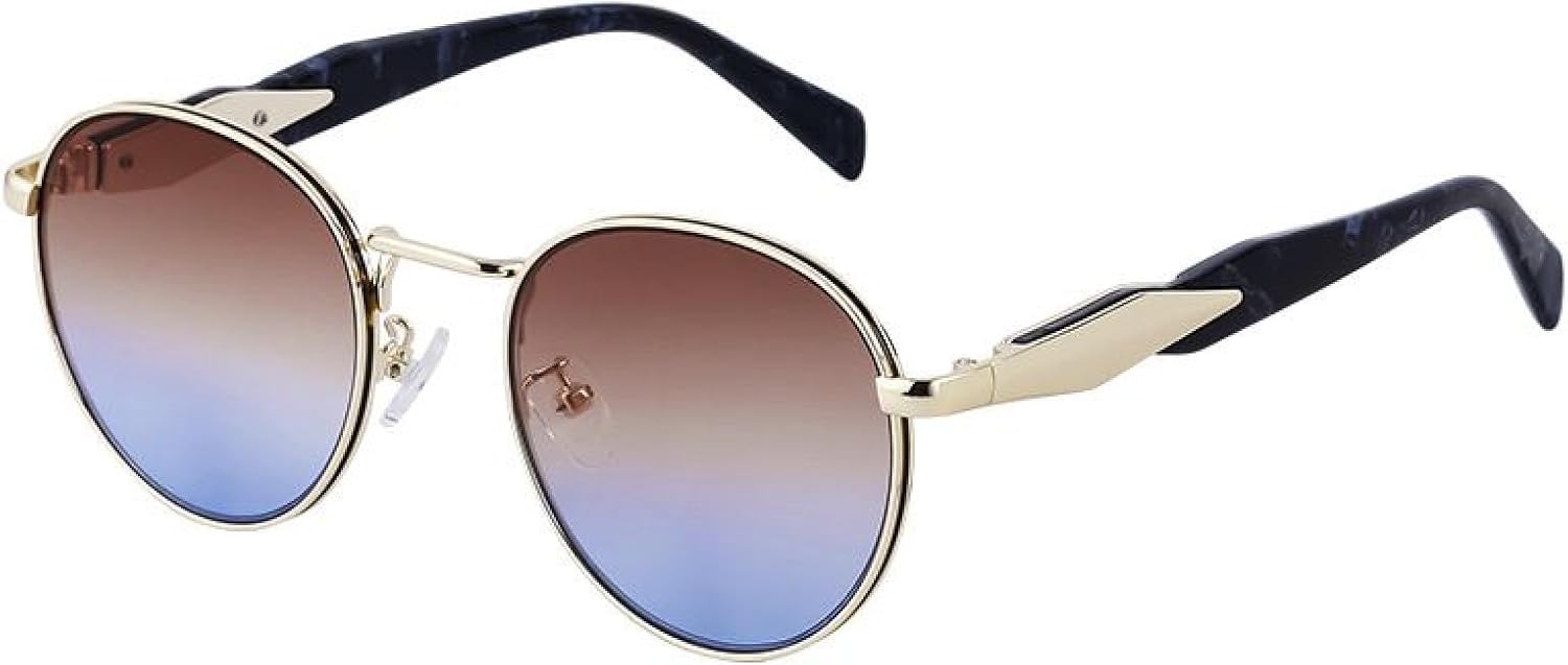 

Модные круглые солнцезащитные очки в металлической оправе для женщин и мужчин, роскошные овальные очки в стиле панк, винтаж, защита от УФ-излучения UV400 TVTBBVV, C7goldbrownblue