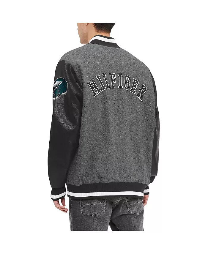 Мужская ворсованная серая и черная куртка Philadelphia Eagles Gunner с полной застежкой-молнией в стиле варерсити Tommy Hilfiger — фото 2