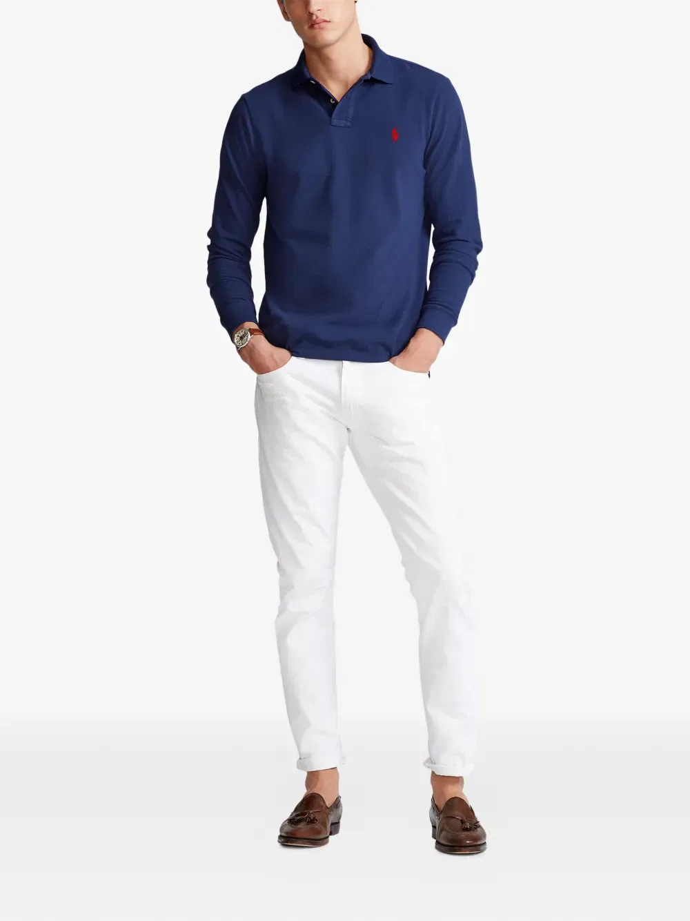 Рубашка-Поло с длинными рукавами из пике Polo Ralph Lauren, синий — фото 2