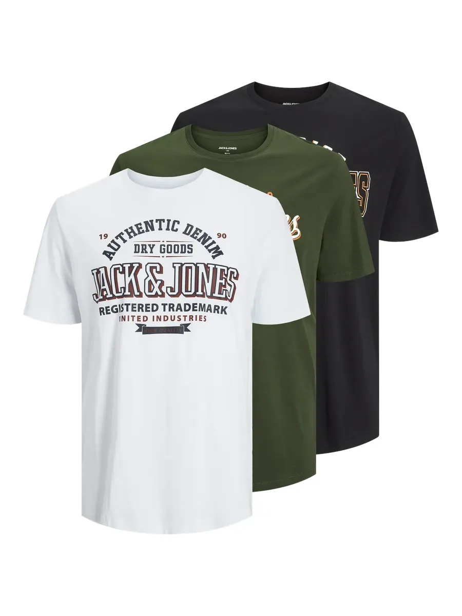 

Рубашка с круглым вырезом Jack & Jones PlusSize "JJELOGO TEE SS NECK 2COLAW24 3P KMP PLS", белый