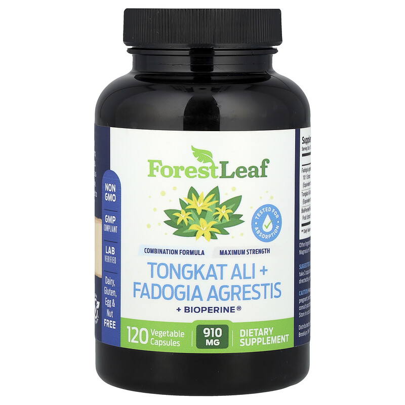 

Forest Leaf, Tongkat Ali + Fadogia Agrestis + BioPerine, 120 растительных капсул
