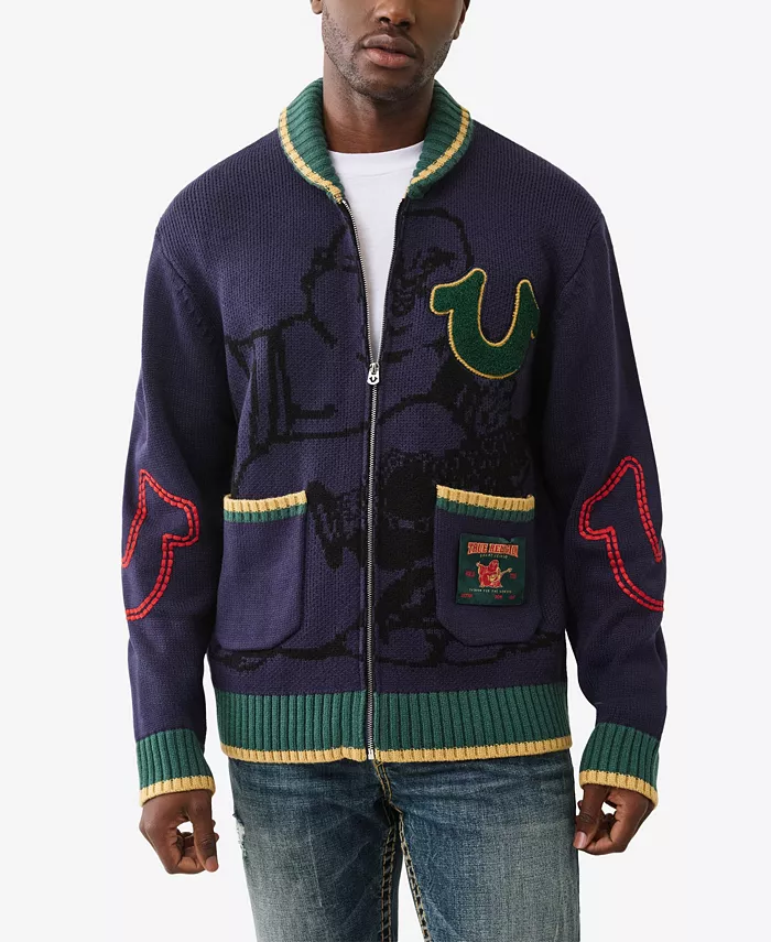 

Мужской кардиган с нашивкой с логотипом True Religion, синий