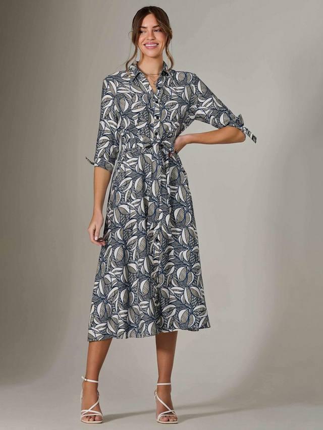 

Платье-рубашка с абстрактным принтом и рукавами-галстуками Jolie Moi, Navy