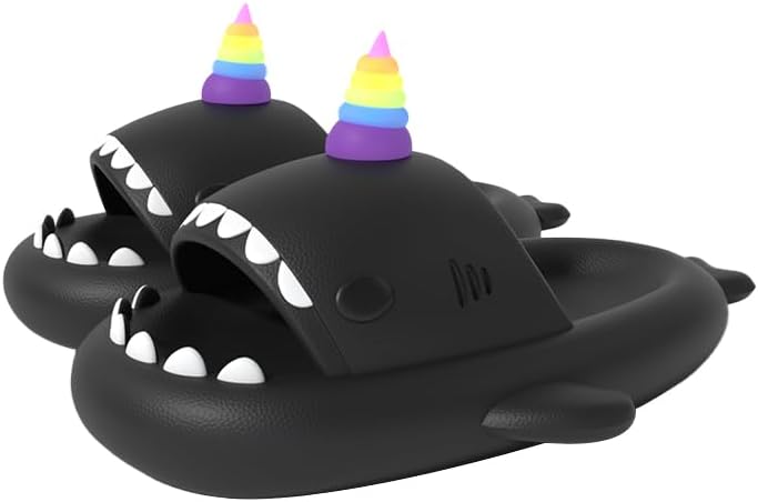 

Тапочки Zureto Unicorn Shark с подсветкой, забавные тапочки-единорог и акула для женщин, летние, с толстой подошвой, материал EVA, для пар, черный