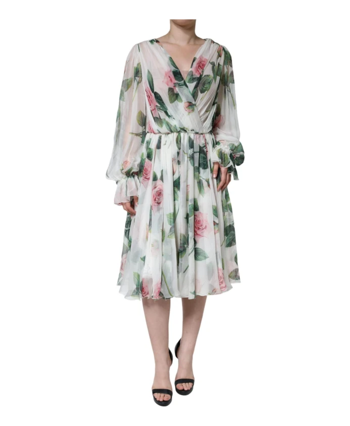 

Платье миди из шелка с цветочным узором Dolce & Gabbana, мультиколор