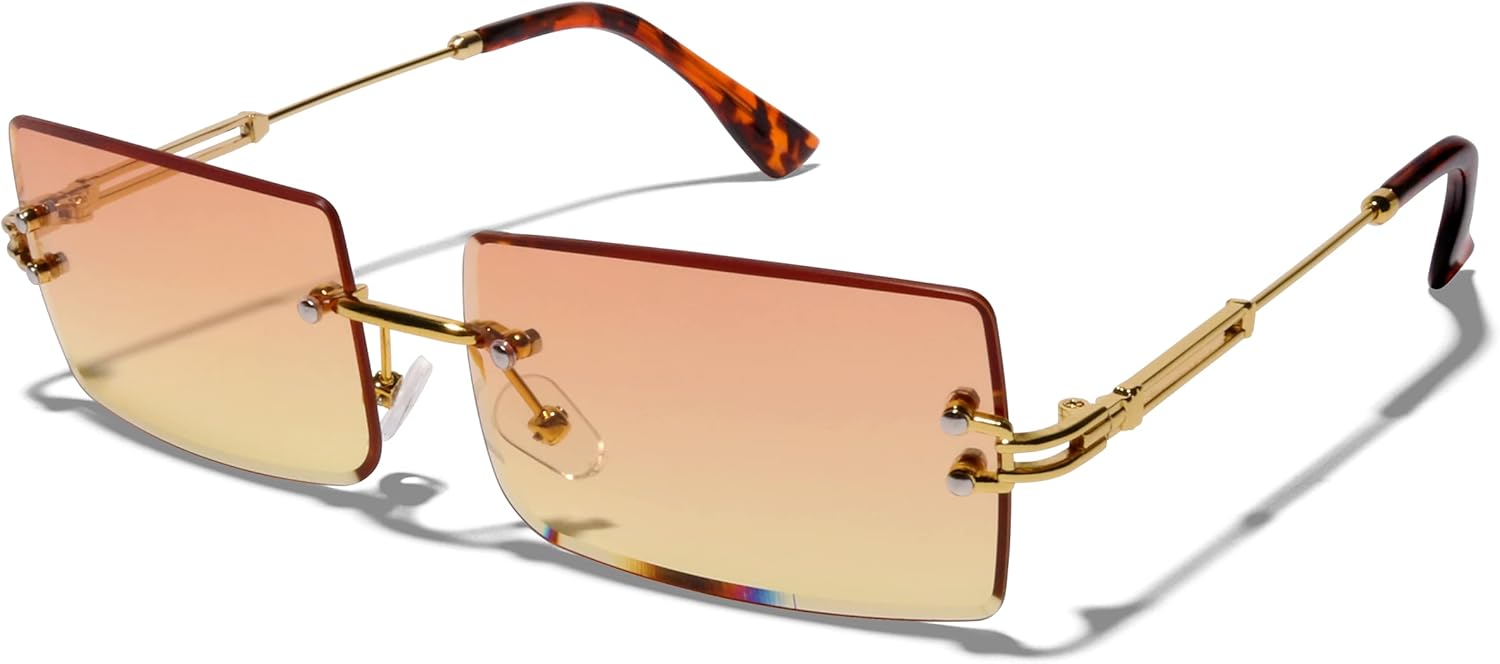 

Солнцезащитные очки ShadyVEU в стиле ретро-винтаж, прямоугольные, в стиле Y2K, с градиентным покрытием, защитой от УФ-излучения UV400 и алмазной окантовкой, для мужчин и женщин, Gold Frame / Orange Yellow Lens