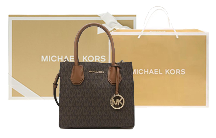 

MICHAEL KORS Сумка-баул Mercer из ПВХ-ткани с наплечным ремнем и возможностью ношения через плечо среднего размера для женщин в коричневом цвете