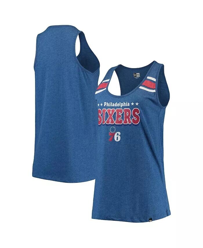 

Женская топ с овальным вырезом и открытой спиной Royal Philadelphia 76ers из меланжевого цвета New Era