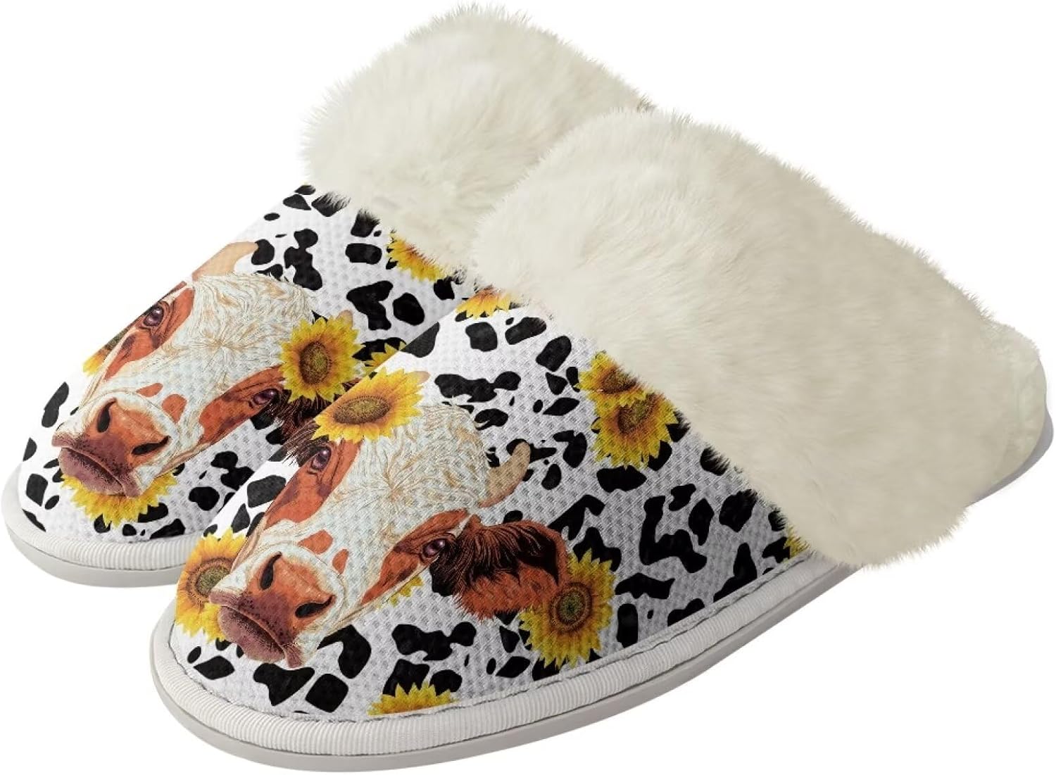 

Женские домашние уютные тапочки без шнурков, мягкие пушистые домашние тапочки, унисекс, бесшумные, с нескользящей резиновой подошвой, для спа-процедур и ванны Watdotory, Sunflower Cow