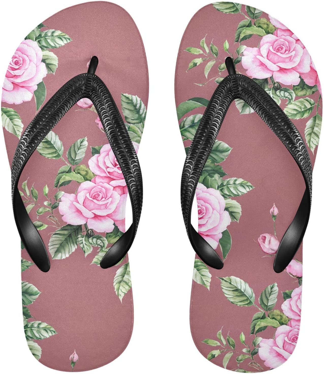 

Розовые сланцы с листьями розы, пляжный душ, шлепанцы на резиновой подошве, нескользящие летние тапочки для женщин и мужчин для ходьбы Sinestour
