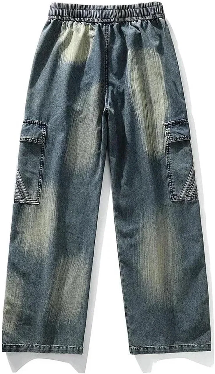 Джинсы свободные Men's Wide Leg Washing Jean Lightweight Cargo Denim Pants Loose Casual Thin Street Jeans, 65 — фото 4