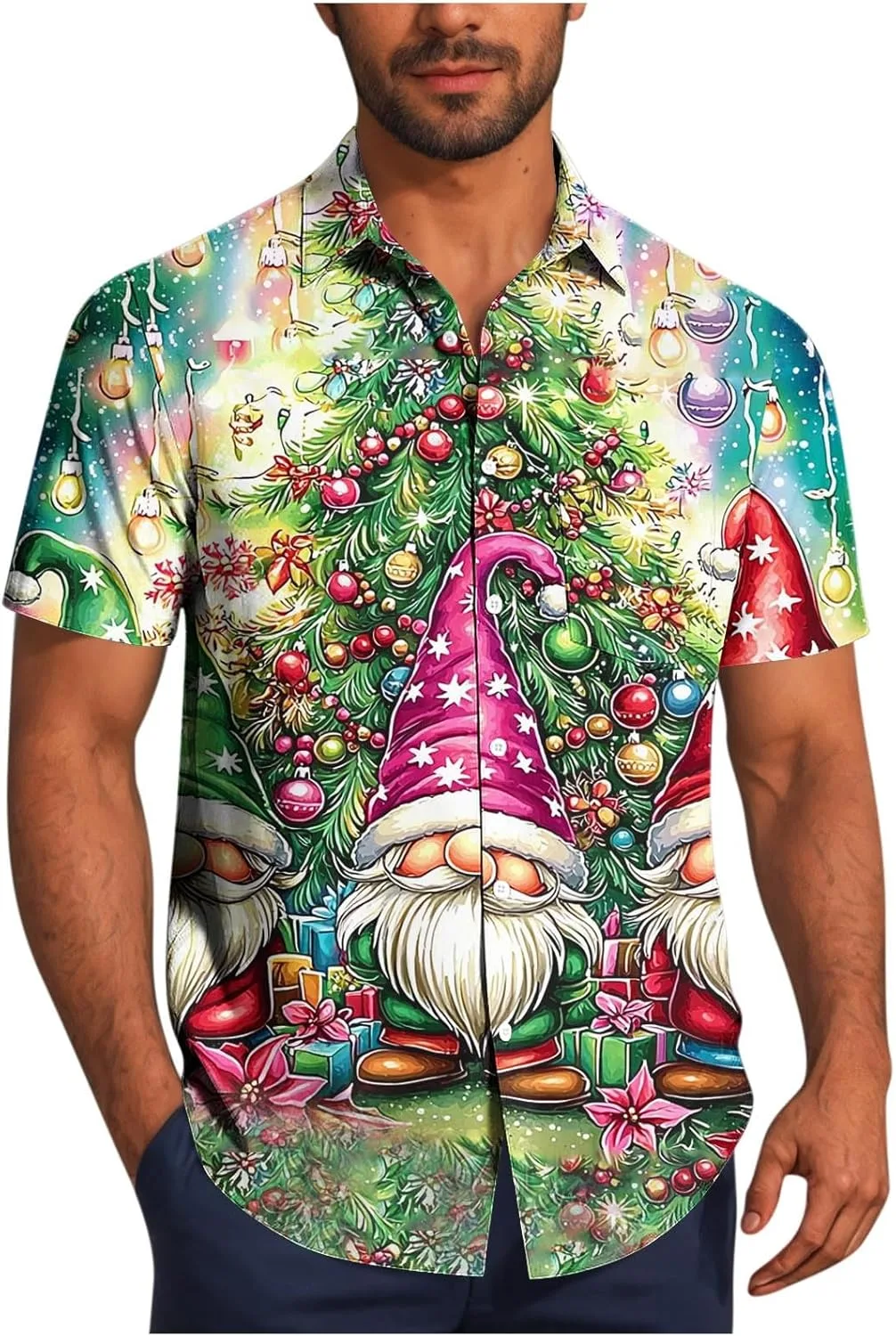 

Мужская рождественская рубашка с коротким рукавом и принтом Santa