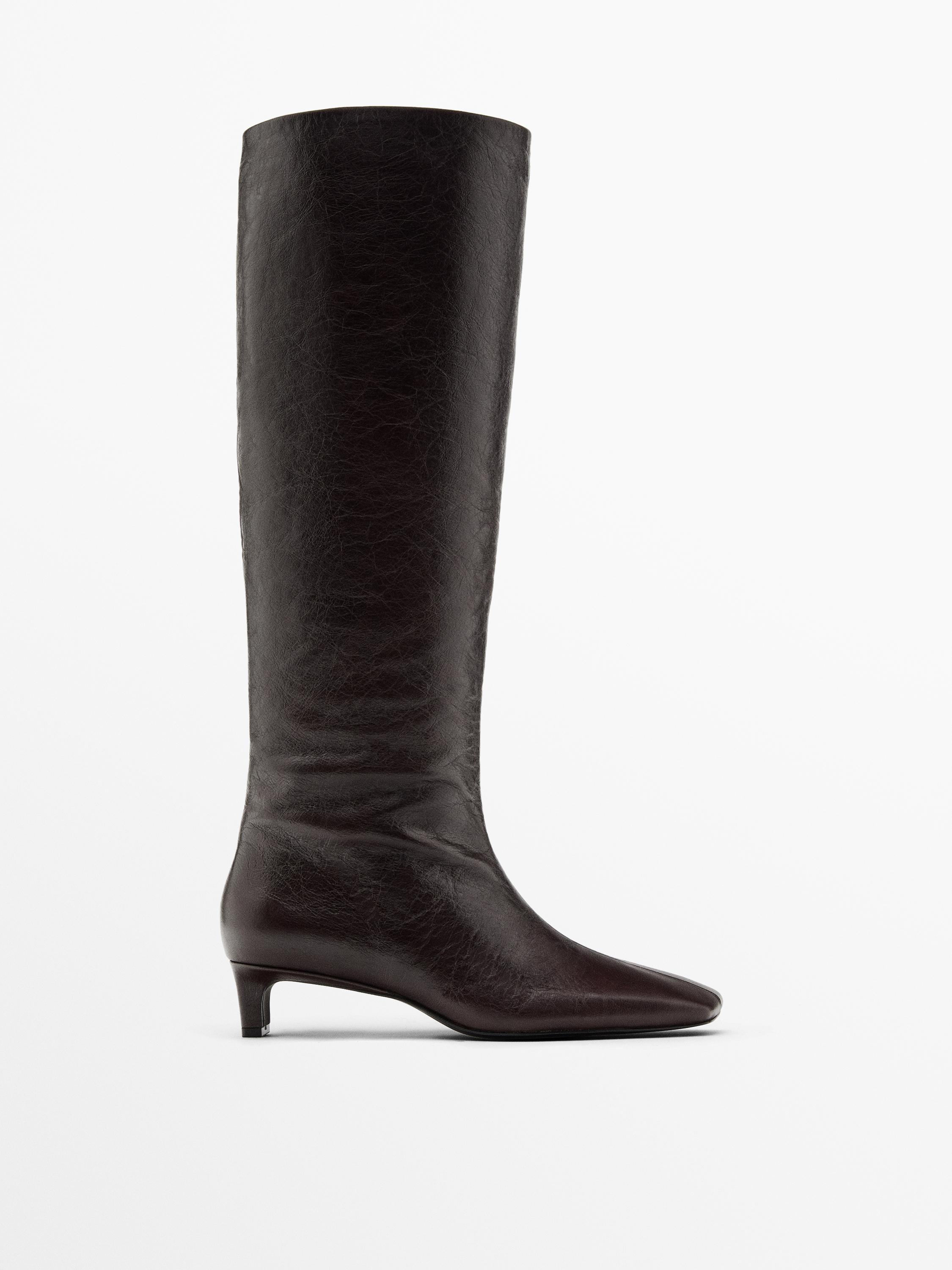 Кожаные ботинки с квадратным мыском Massimo Dutti, коричневый