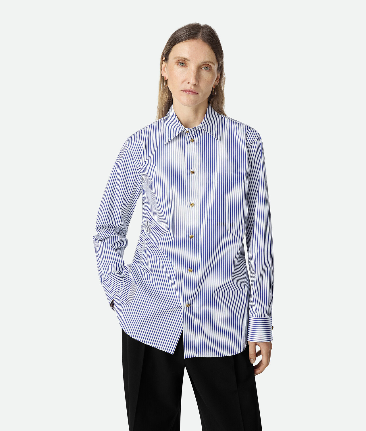 

Pinstripe cotton poplin shirt BOTTEGA VENETA, белый/темно-синий