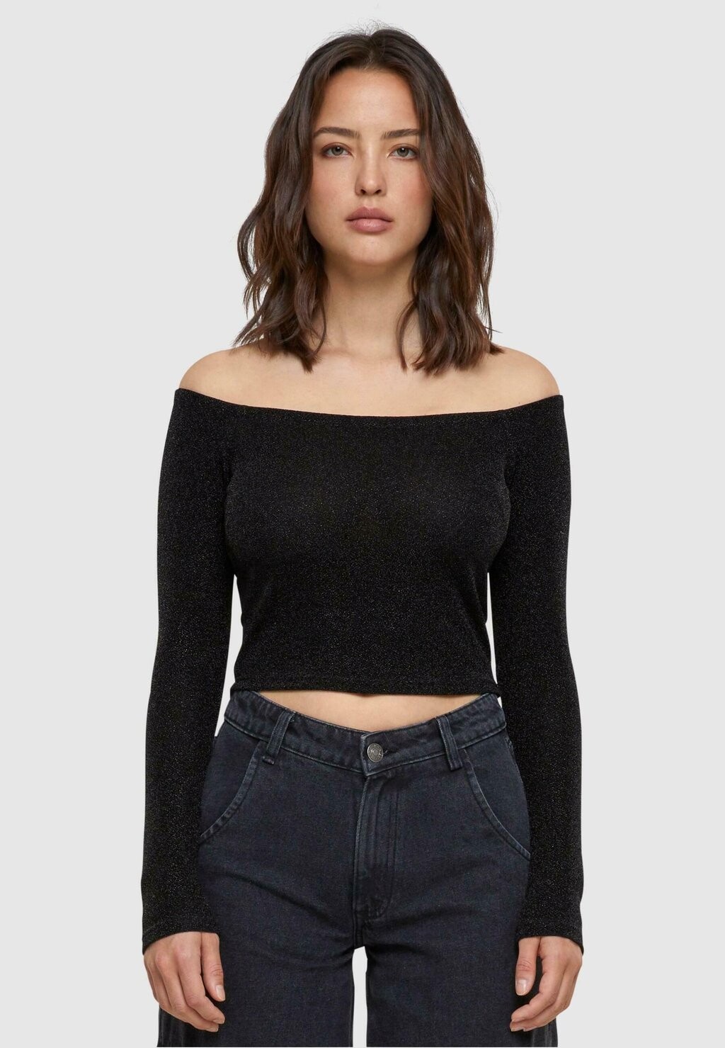 

Футболка с длинным рукавом Off Shoulder Glitter Urban Classics, черный