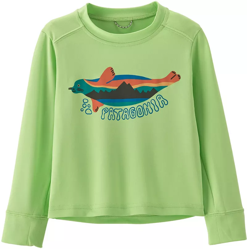 

Прохладная шелковая рубашка с длинными рукавами и UPF Patagonia Infants Capilene, цвет Flipper Fitz/Salamandr Gn